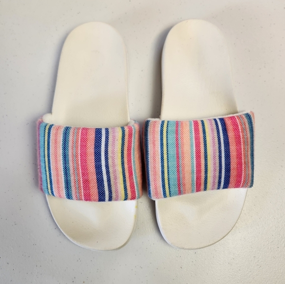 Roxy Slippy Terry Cloth Slides Sandals White Pink Rainbow Stripe Size 7 Womens - Picture 3 of 7